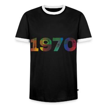Millésime 1970 - T-shirt contrasté Homme - noir/blanc - Devant - AI Model Female 172 light (172cm) & AI Model Male 178 light (178cm)