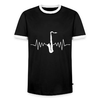 Battements de cœur de saxophone - T-shirt contrasté Homme - noir/blanc - Devant - AI Model Female 172 light (172cm) & AI Model Male 178 light (178cm)