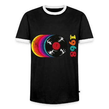 Vintage 1968 - Men's Ringer Shirt - black/white - Front - AI Model Female 172 light (172cm) & AI Model Male 178 light (178cm)