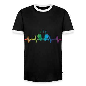Boxing Heartbeat - Men's Ringer Shirt - black/white - Front - AI Model Female 172 light (172cm) & AI Model Male 178 light (178cm)