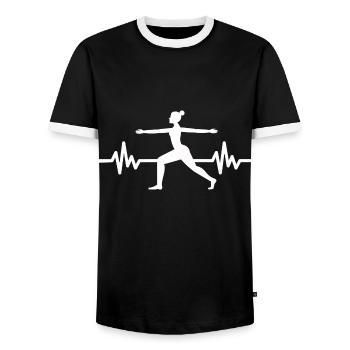 Heartbeat Gymnastics - Meditation Gymnastics Yoga - Men's Ringer Shirt - black/white - Front - AI Model Female 172 light (172cm) & AI Model Male 178 light (178cm)