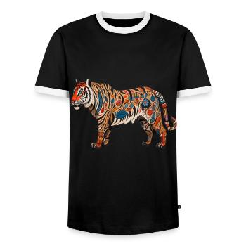 Yoga Art Inde, Asie, Méditation Tigre - T-shirt contrasté Homme - noir/blanc - Devant - AI Model Female 172 light (172cm) & AI Model Male 178 light (178cm)