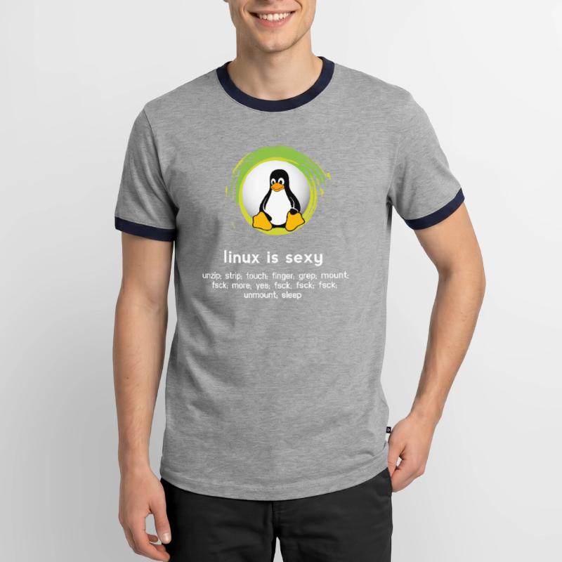 Computer System Penguin Nerd pc inside code admin Men's Ringer Shirt