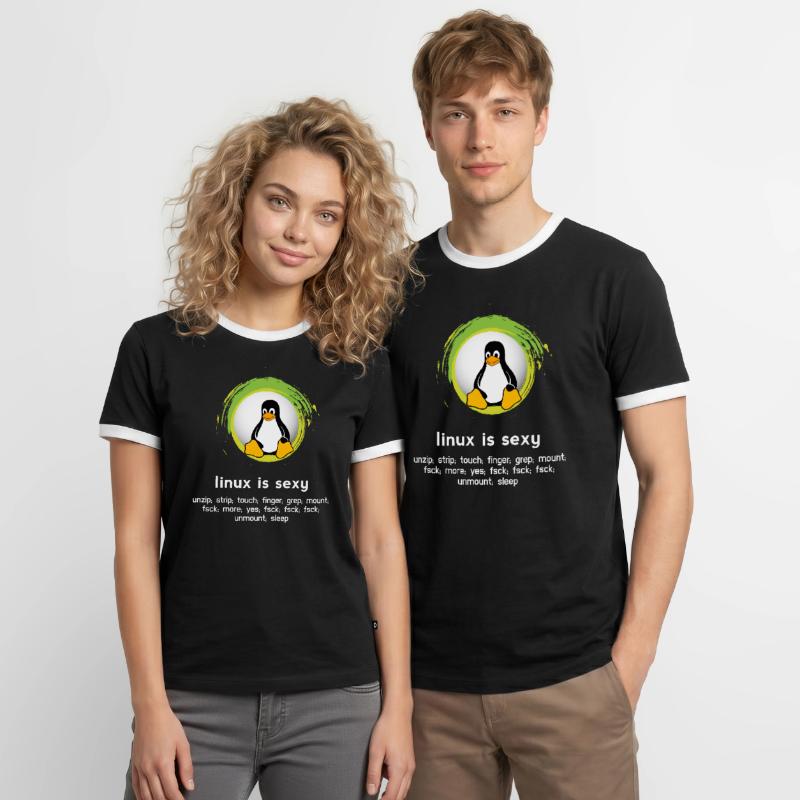 Computer System Pinguin Nerd pc inside code admin Männer Kontrast-T-Shirt