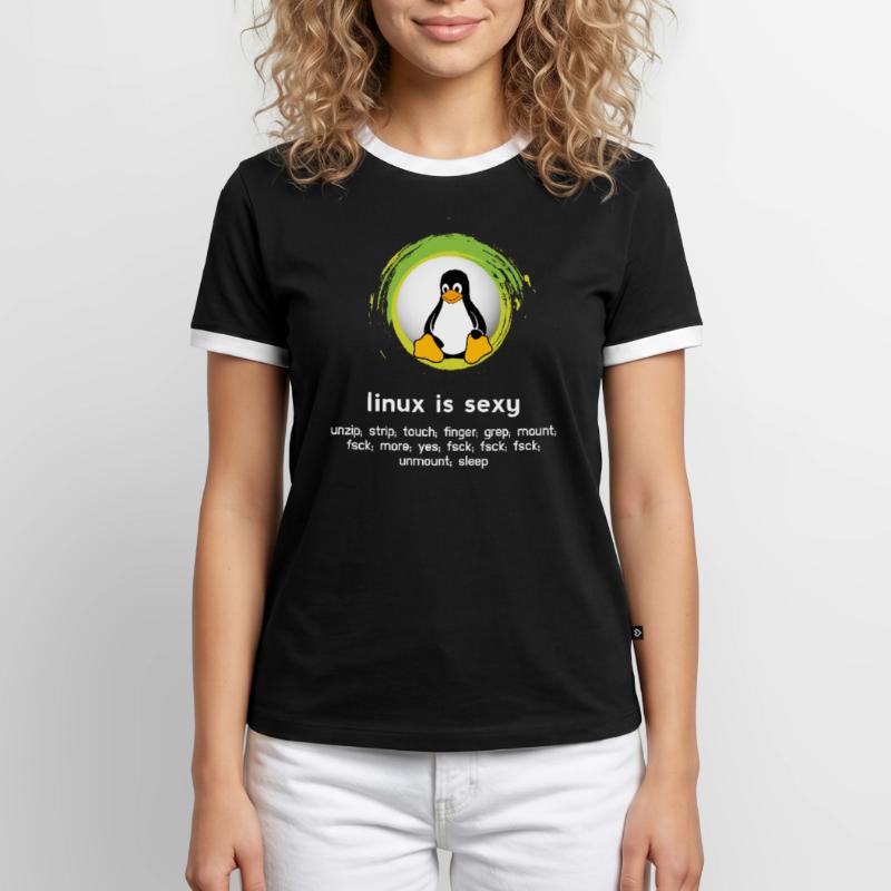 Computer System Pinguin Nerd pc inside code admin Männer Kontrast-T-Shirt