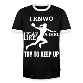 Handballerin Frauenhandball Dame Handball Mädchen - Männer Kontrast-T-Shirt - Schwarz/Weiß - Vorne - AI Model Female 172 light (172cm) & AI Model Male 178 light (178cm)