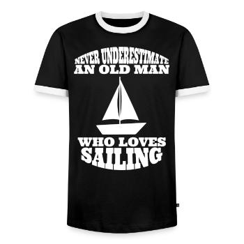 Sail Boat Grandpa Sailing Papa Ship Sailor Captain - Men's Ringer Shirt - black/white - Front - AI Model Female 172 light (172cm) & AI Model Male 178 light (178cm)