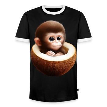 Affe in einer Kokosnuss - Männer Kontrast-T-Shirt - Schwarz/Weiß - Vorne - AI Model Female 172 light (172cm) & AI Model Male 178 light (178cm)