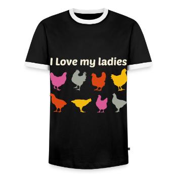 Chicken Lover Poultry Farmer Farming Farm Funny - Men's Ringer Shirt - black/white - Front - AI Model Female 172 light (172cm) & AI Model Male 178 light (178cm)