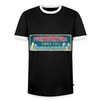 Fuerteventura Sommer Sonne Strand Meer Palmen - Männer Kontrast-T-Shirt - Schwarz/Weiß - Vorne - AI Model Female 172 light (172cm) & AI Model Male 178 light (178cm)