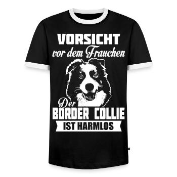Border Collie - Men's Ringer Shirt - black/white - Front - AI Model Female 172 light (172cm) & AI Model Male 178 light (178cm)