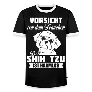Shih Tzu - Men's Ringer Shirt - black/white - Front - AI Model Female 172 light (172cm) & AI Model Male 178 light (178cm)