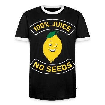 Drôle de t-shirt vasectomie - 100 % Juice No Seeds - T-shirt contrasté Homme - noir/blanc - Devant - AI Model Female 172 light (172cm) & AI Model Male 178 light (178cm)