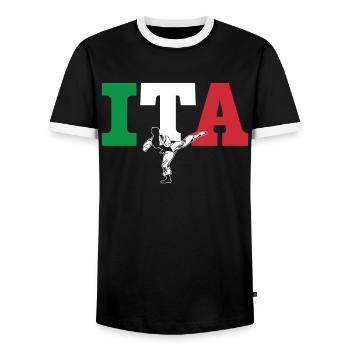 Karaté ITA Italie Drapeau & Shotokan - Sports de combat - T-shirt contrasté Homme - noir/blanc - Devant - AI Model Female 172 light (172cm) & AI Model Male 178 light (178cm)