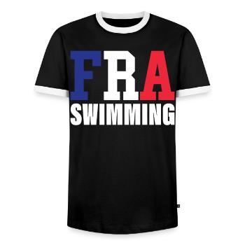 Natation - FRA Drapeau français & nageurs - - T-shirt contrasté Homme - noir/blanc - Devant - AI Model Female 172 light (172cm) & AI Model Male 178 light (178cm)