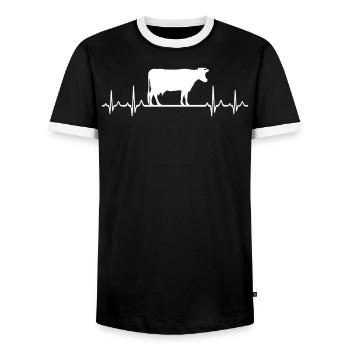 Herzschlag Holstein Rancher Kuh Farmer Puls - Männer Kontrast-T-Shirt - Schwarz/Weiß - Vorne - AI Model Female 172 light (172cm) & AI Model Male 178 light (178cm)