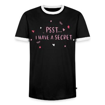 Psst... I have a secret - pregnancy - Men's Ringer Shirt - black/white - Front - AI Model Female 172 light (172cm) & AI Model Male 178 light (178cm)