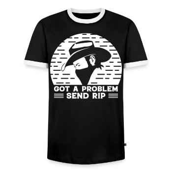 Have a problem Send Rip - Cowboy - Men's Ringer Shirt - black/white - Front - AI Model Female 172 light (172cm) & AI Model Male 178 light (178cm)