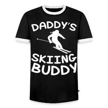 Daddy's Ski-Buddy - Kinder Skifahrer - Männer Kontrast-T-Shirt - Schwarz/Weiß - Vorne - AI Model Female 172 light (172cm) & AI Model Male 178 light (178cm)