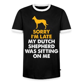 Ich Bin Spät Dran, Mein Holländischer Schäferhund - Männer Kontrast-T-Shirt - Schwarz/Weiß - Vorne - AI Model Female 172 light (172cm) & AI Model Male 178 light (178cm)