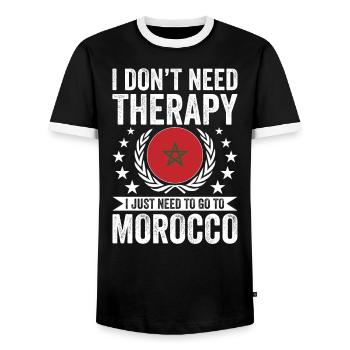 Je n’ai pas besoin de thérapie, juste au Maroc - T-shirt contrasté Homme - noir/blanc - Devant - AI Model Female 172 light (172cm) & AI Model Male 178 light (178cm)