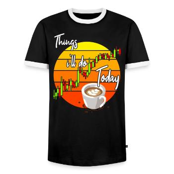 Kaffee und Trading - Männer Kontrast-T-Shirt - Schwarz/Weiß - Vorne - AI Model Female 172 light (172cm) & AI Model Male 178 light (178cm)