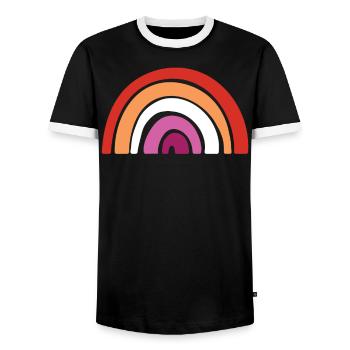 Flagge - LGBTQIA Rainbow Lesben - Männer Kontrast-T-Shirt - Schwarz/Weiß - Vorne - AI Model Female 172 light (172cm) & AI Model Male 178 light (178cm)