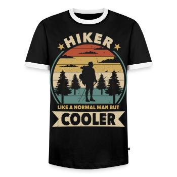 Hiker like a normal man but cooler - Men's Ringer Shirt - black/white - Front - AI Model Female 172 light (172cm) & AI Model Male 178 light (178cm)