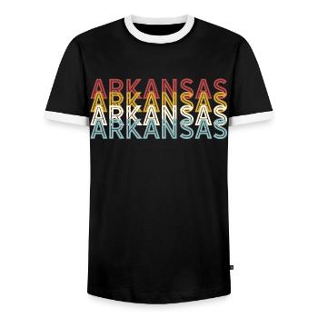 US 70s Retro State Vintage Arkansas - Men's Ringer Shirt - black/white - Front - AI Model Female 172 light (172cm) & AI Model Male 178 light (178cm)