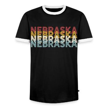 US 70s Retro State Vintage Nebraska - Men's Ringer Shirt - black/white - Front - AI Model Female 172 light (172cm) & AI Model Male 178 light (178cm)