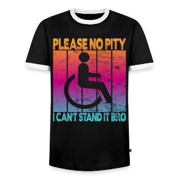Vintage Wheelchair User Wheelchair - Men's Ringer Shirt - black/white - Front - AI Model Female 172 light (172cm) & AI Model Male 178 light (178cm)
