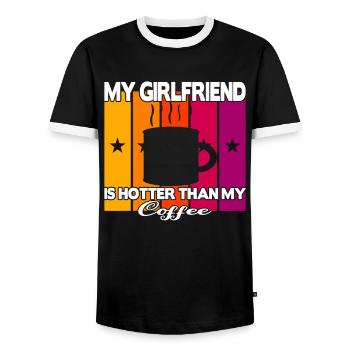 Ma petite amie est plus chaude que mon café - T-shirt contrasté Homme - noir/blanc - Devant - AI Model Female 172 light (172cm) & AI Model Male 178 light (178cm)