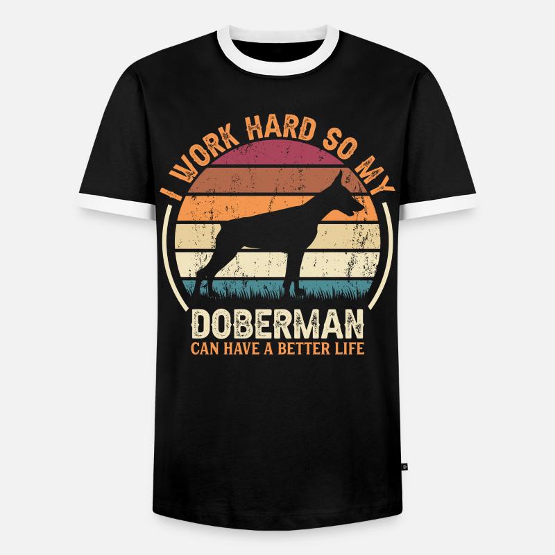 Hard Work - Retro Doberman - Men's Ringer Shirt - black/white