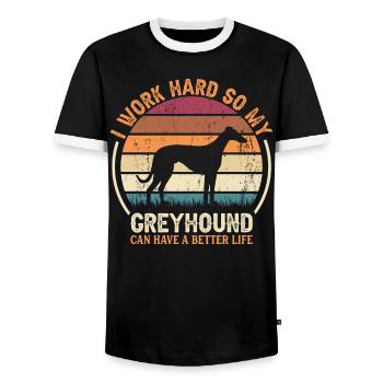 Hard work - Retro Greyhound - Men's Ringer Shirt - black/white - Front - AI Model Female 172 light (172cm) & AI Model Male 178 light (178cm)