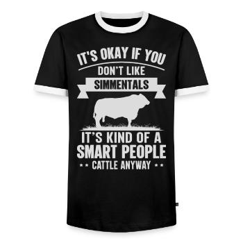 Personnes intelligentes - Vache Simmental - T-shirt contrasté Homme - noir/blanc - Devant - AI Model Female 172 light (172cm) & AI Model Male 178 light (178cm)