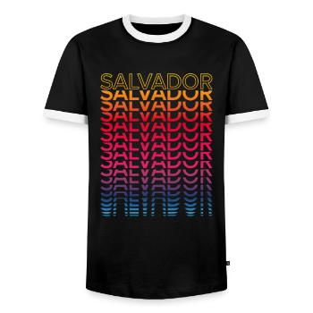 Retro Nostalgic City - Rainbow Salvador - Men's Ringer Shirt - black/white - Front - AI Model Female 172 light (172cm) & AI Model Male 178 light (178cm)