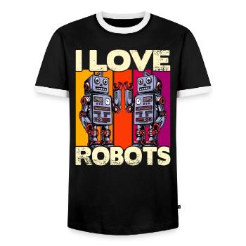 I love Robots - Men's Ringer Shirt - black/white - Front - AI Model Female 172 light (172cm) & AI Model Male 178 light (178cm)