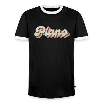Nostalgisch 70er USA Stadt - Vintage Plano - Männer Kontrast-T-Shirt - Schwarz/Weiß - Vorne - AI Model Female 172 light (172cm) & AI Model Male 178 light (178cm)