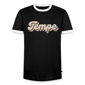 Nostalgic 70s USA City - Vintage Tempe - Men's Ringer Shirt - black/white - Front - AI Model Female 172 light (172cm) & AI Model Male 178 light (178cm)