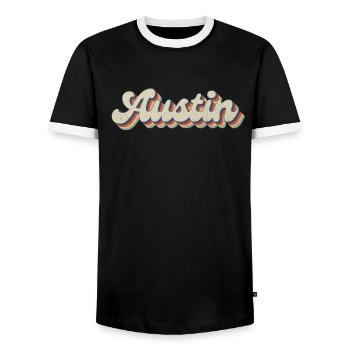 Nostalgique usa city des années 70 - Vintage Austin - T-shirt contrasté Homme - noir/blanc - Devant - AI Model Female 172 light (172cm) & AI Model Male 178 light (178cm)