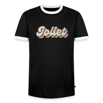 Nostalgic 70s USA City - Vintage Joliet - Men's Ringer Shirt - black/white - Front - AI Model Female 172 light (172cm) & AI Model Male 178 light (178cm)