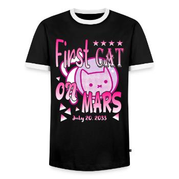 First Cat on Mars - Men's Ringer Shirt - black/white - Front - AI Model Female 172 light (172cm) & AI Model Male 178 light (178cm)