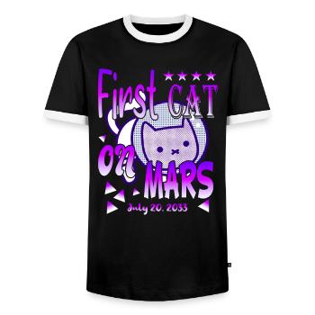 First Cat on Mars - Men's Ringer Shirt - black/white - Front - AI Model Female 172 light (172cm) & AI Model Male 178 light (178cm)