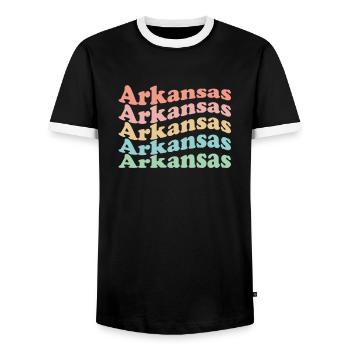 Vintage 70er Hippie USA Staat - Retro Arkansas - Männer Kontrast-T-Shirt - Schwarz/Weiß - Vorne - AI Model Female 172 light (172cm) & AI Model Male 178 light (178cm)
