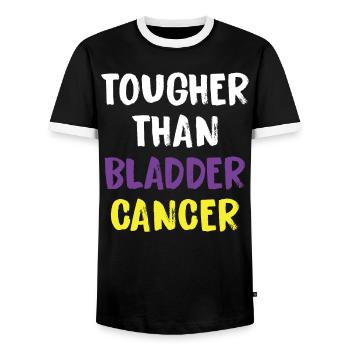 Harder than bladder cancer - Men's Ringer Shirt - black/white - Front - AI Model Female 172 light (172cm) & AI Model Male 178 light (178cm)