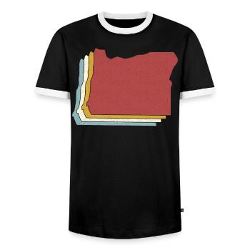 USA State - Vintage Map Oregon - Men's Ringer Shirt - black/white - Front - AI Model Female 172 light (172cm) & AI Model Male 178 light (178cm)