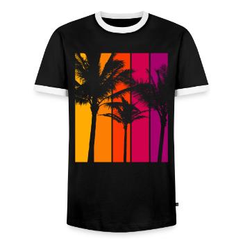 Vintage Palm Trees Beach Sunset - Men's Ringer Shirt - black/white - Front - AI Model Female 172 light (172cm) & AI Model Male 178 light (178cm)