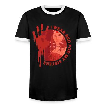 MMIW Awareness - I Wear Red For My Sisters - Männer Kontrast-T-Shirt - Schwarz/Weiß - Vorne - AI Model Female 172 light (172cm) & AI Model Male 178 light (178cm)
