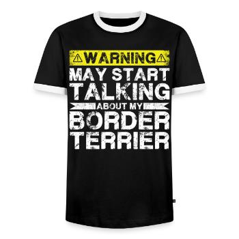 Speaking of Border Terriers - Men's Ringer Shirt - black/white - Front - AI Model Female 172 light (172cm) & AI Model Male 178 light (178cm)
