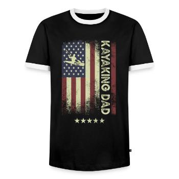 USA American Flag - Kayak Dad - Men's Ringer Shirt - black/white - Front - AI Model Female 172 light (172cm) & AI Model Male 178 light (178cm)